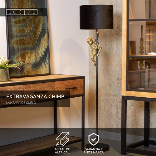 Lucide EXTRAVAGANZA CHIMP - Lámpara de suelo - Ø 35 cm - 1xE27 - Negro - USP